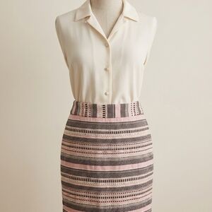 LOFT Cream Pink & Gray Striped Minini Skirt Size 14 Pre-owned